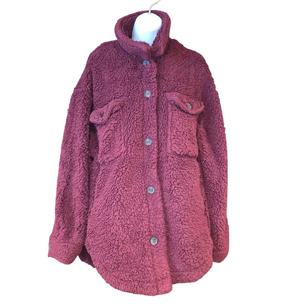 EUC Love‎ Tree Burgundy, button up, sherpa jacket, comfy sz L